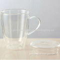 Handmade Transparent Double-wall Tea Glass/Mug with Lid, OEM Orders Welcomed